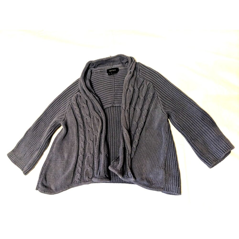 Karen Kane Womens Open Front Gray Cable Knit Cardigan Sweater Size L 100% Cotton